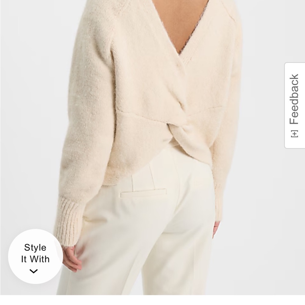 Cream V-Neck Sweater with Knotted Detail XS